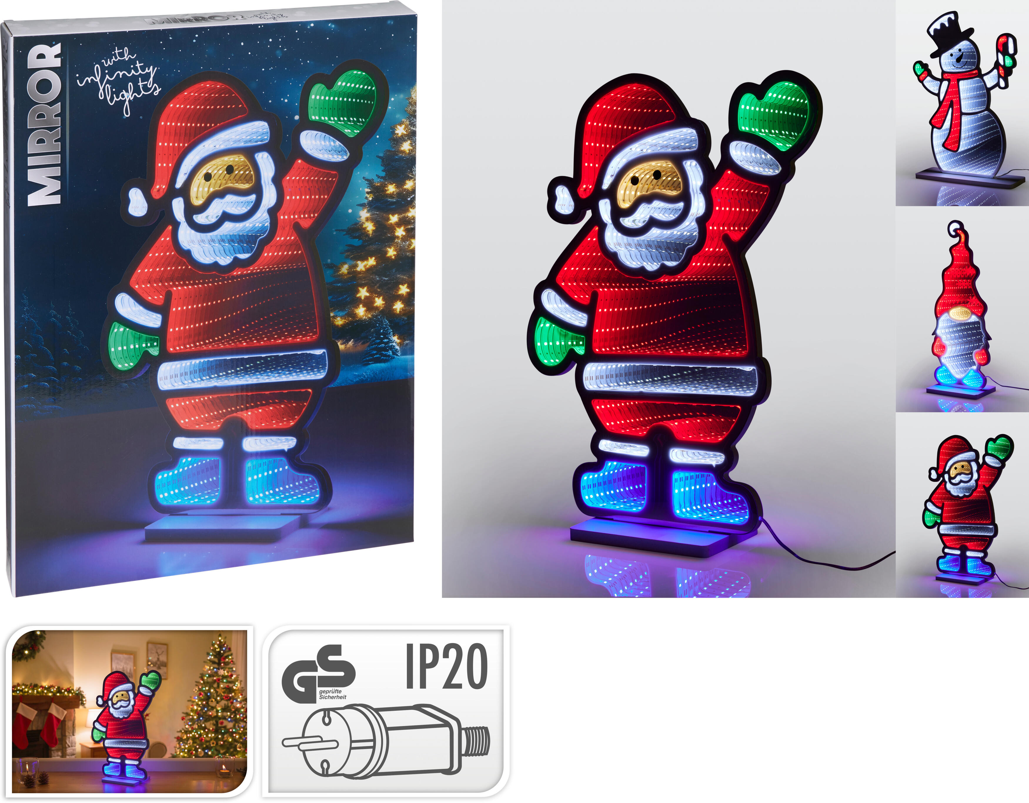FIGURAS NAVIDAD DECO SURTIDAS LEDS ESPEJO 45CM TRANSFORM PAPA NOEL-MUÑECO NIEVE-GNOMO