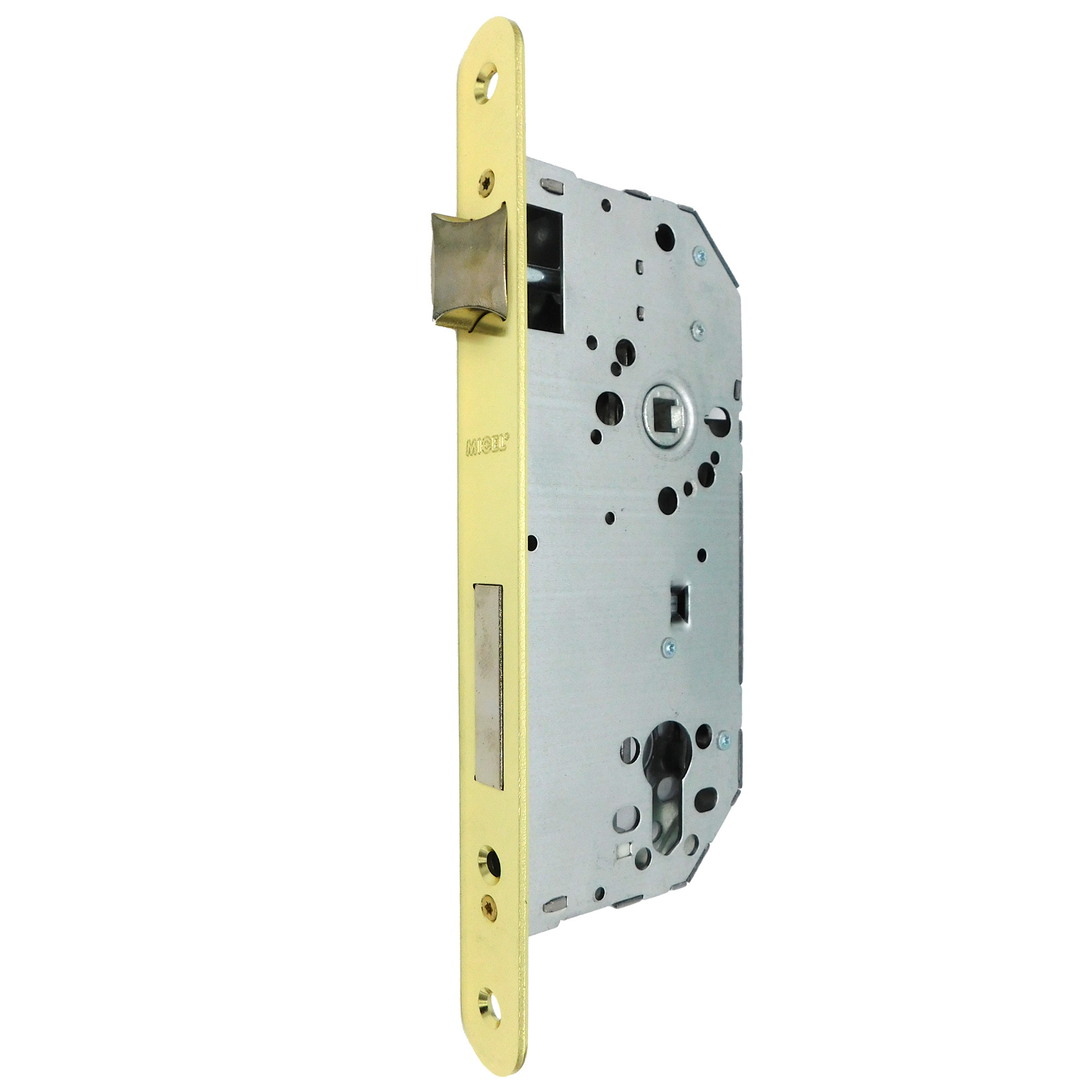 CERRADURA EMBUTIR CANTO REDONDO CRE06 50/85MM LATONADO SIN CILINDRO