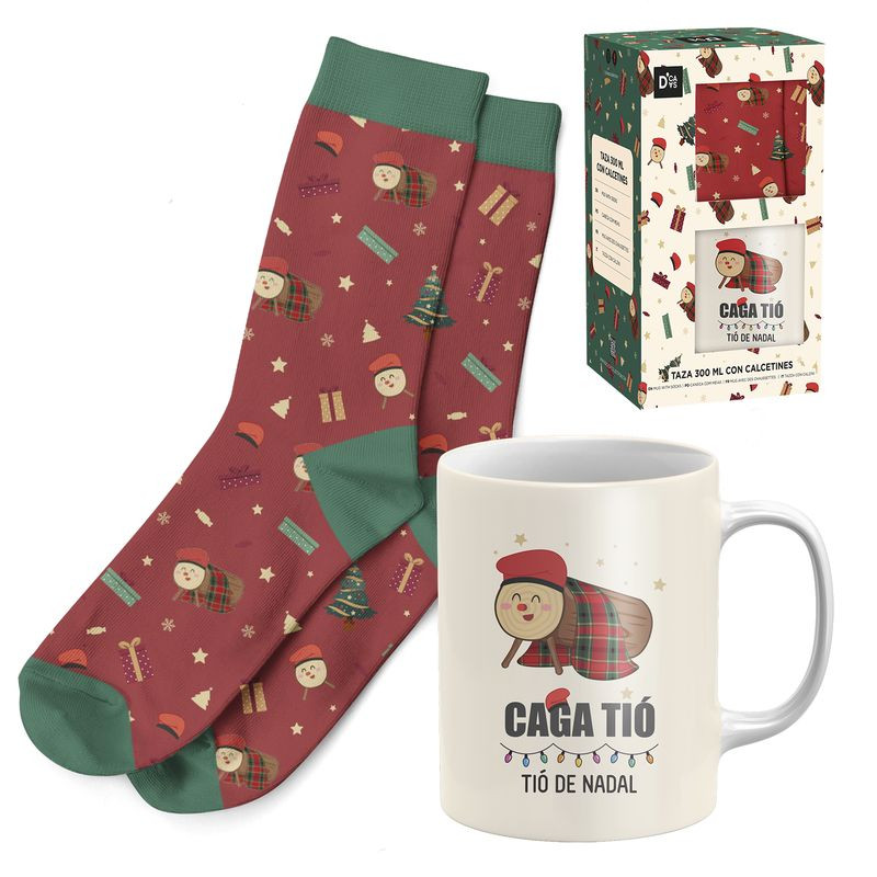 SET REGALO TAZA 300ML CON CALCETIN TIO CERAMICA - POLIESTER