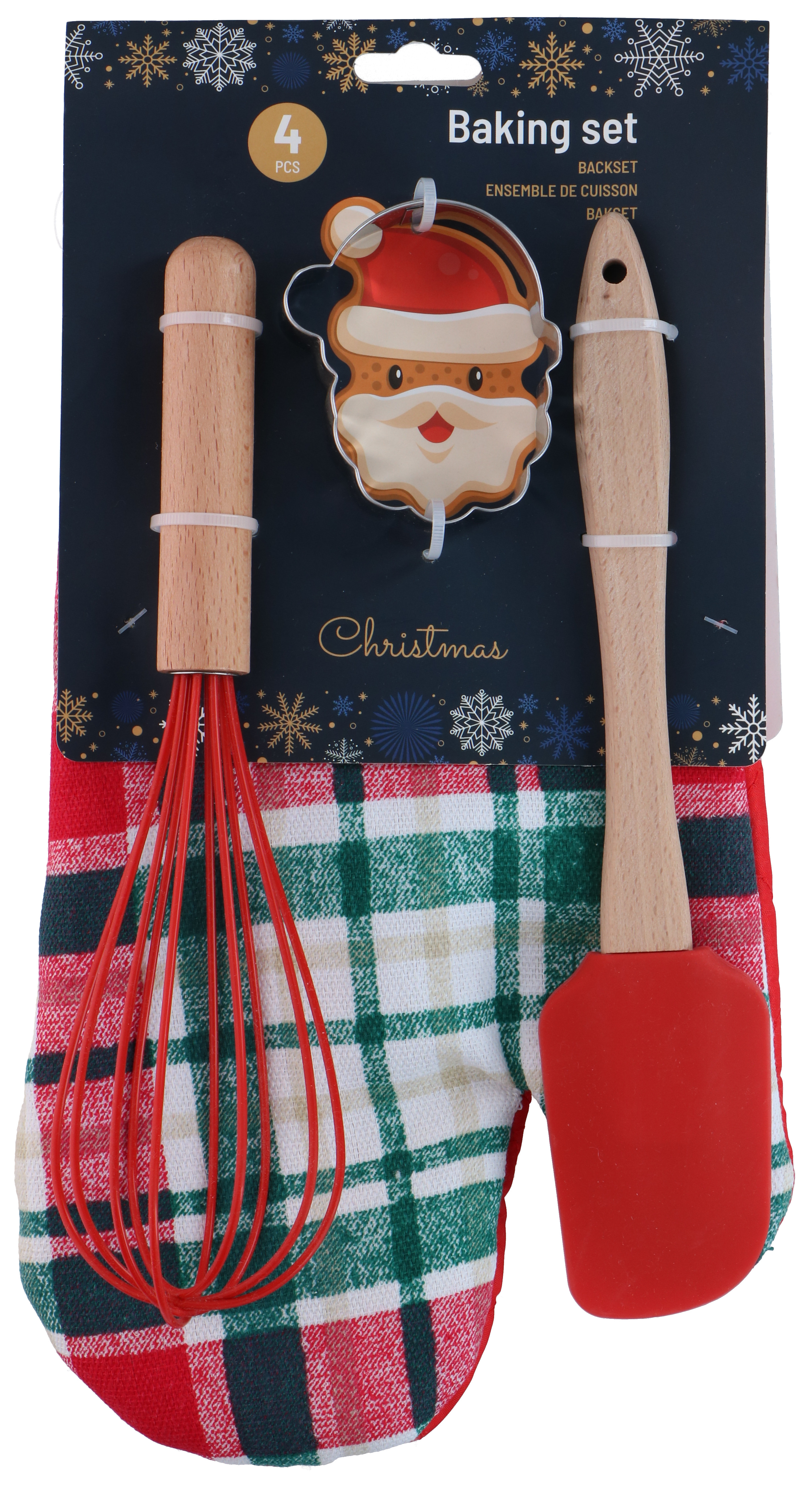 MANOPLA+ESPATULA+BATIDOR Y CORTADOR XMAS SET 4 UDS