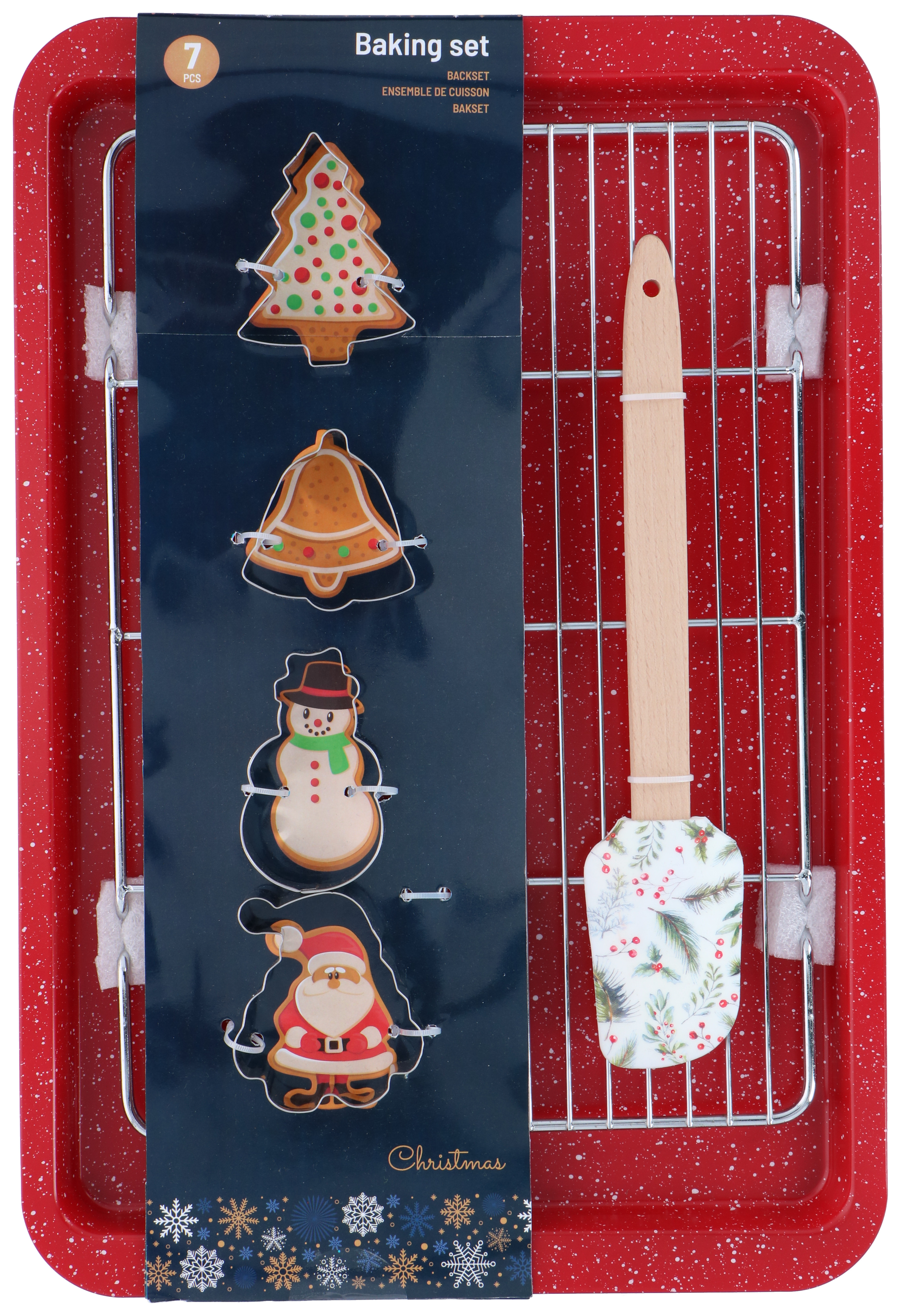 BANDEJA 43X29 + 4 CORTADORES+REJILLA +ESPATULA XMAS SET 7 UDS ROJO