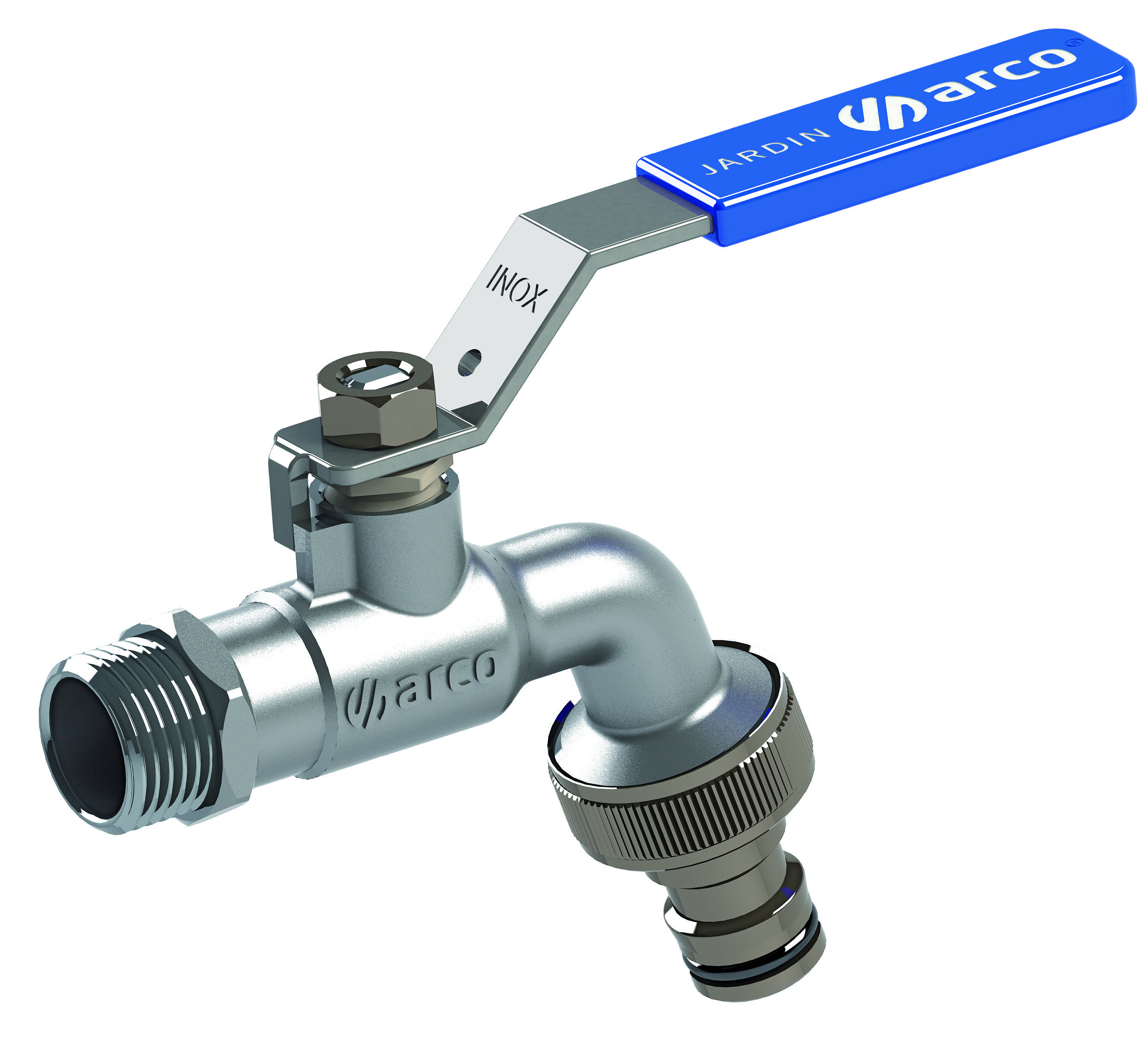 GRIFO CURVO ENCHUFE RAPIDO 15MM PALANCA 1/2 X 3/4 INOX