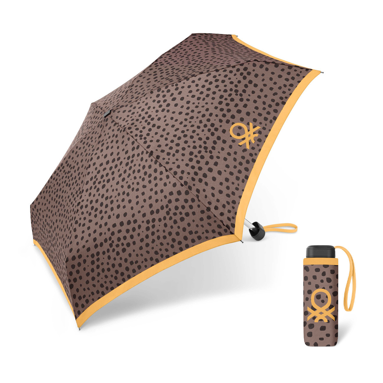 PARAGUAS MUJER PLEGABLE MANUAL ULTRA MINI FLAT MANCHAS MARRON / NARANJA