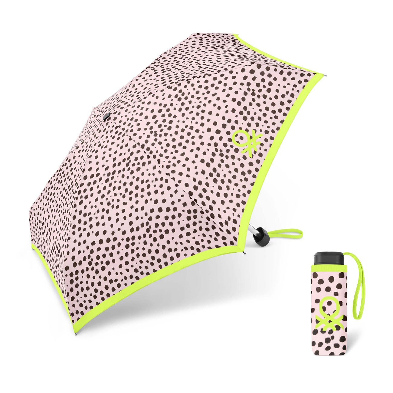 PARAGUAS MUJER PLEGABLE MANUAL ULTRA MINI FLAT MANCHAS BEIGE / PISTACHO