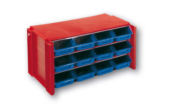 CLASIFICADOR APILABLE PLASTICO 12 GAVETAS NEGRO/ROJO 170X360X190 MM