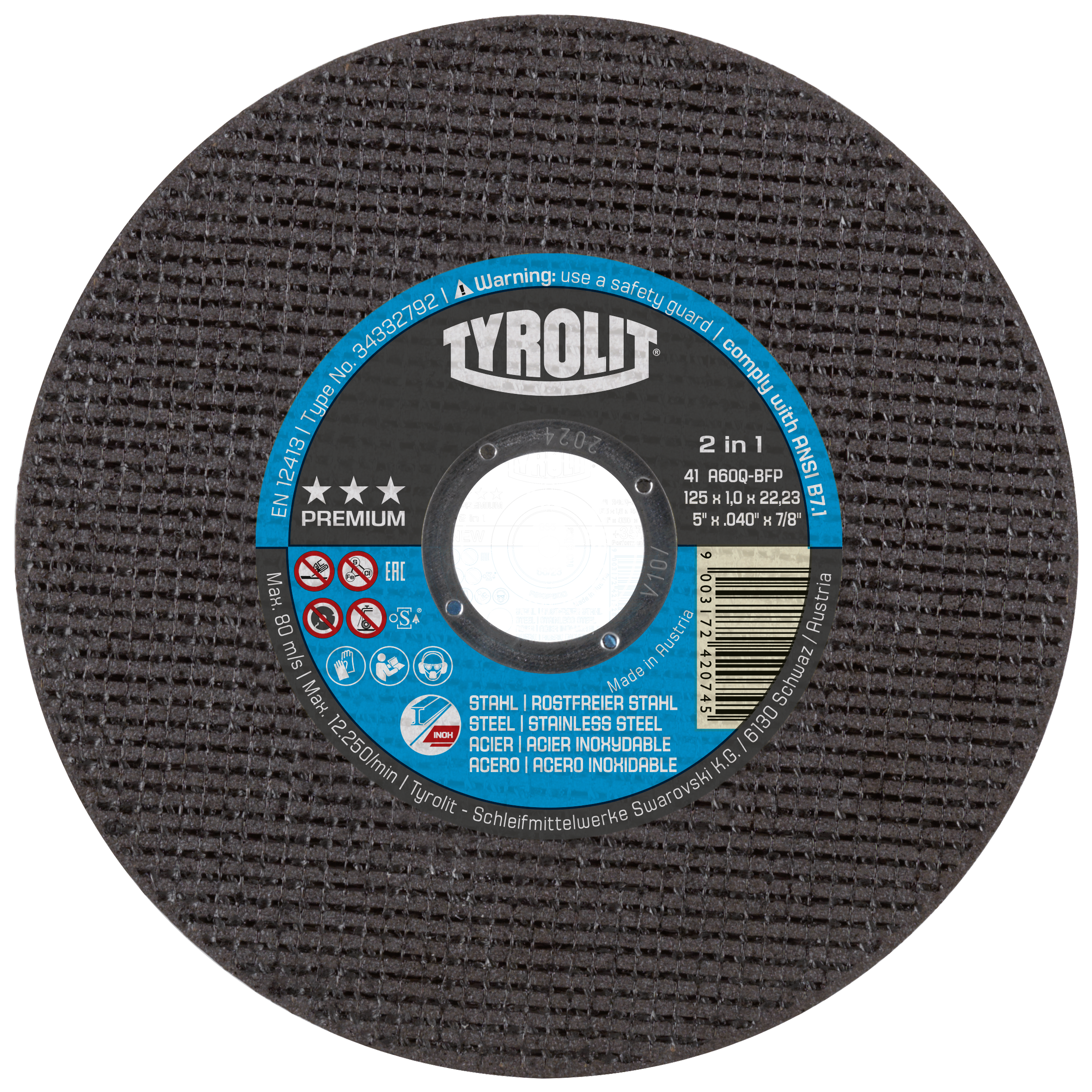 DISCO CORTE ACERO/INOX PREMIUM 125X1X22 PLANO