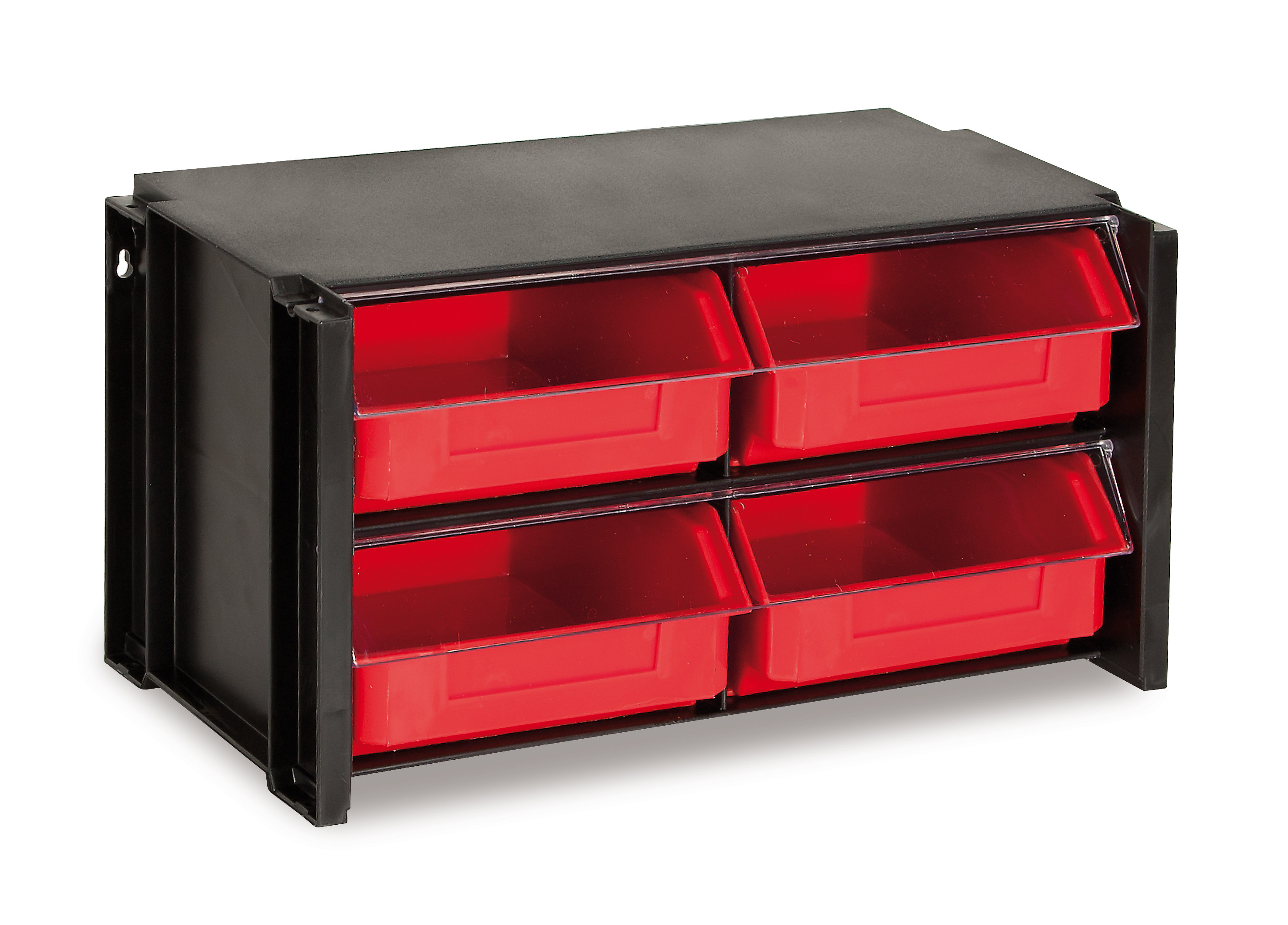 CLASIFICADOR APILABLE PLASTICO NEGRO Y ROJO 4 GAVETAS 170X360X190 MM