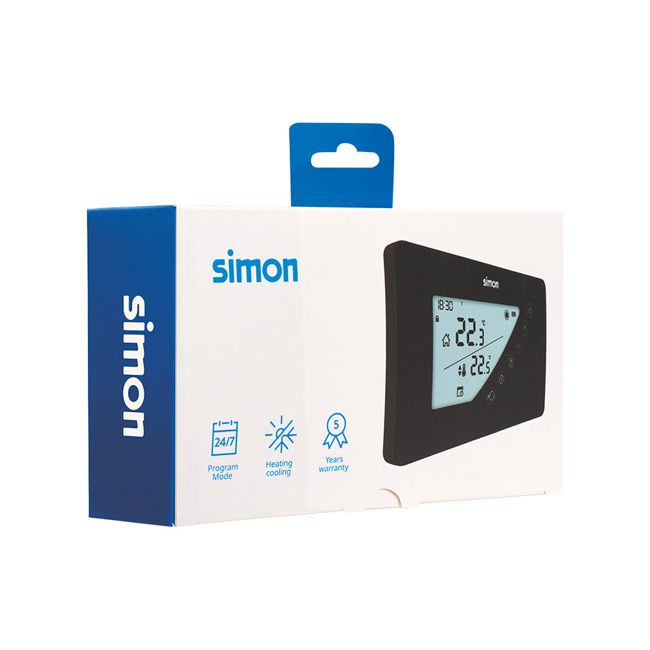 TERMOSTATO DIGITAL PROGRAMABLE SEMANAL NEGRO PARED SIMON
