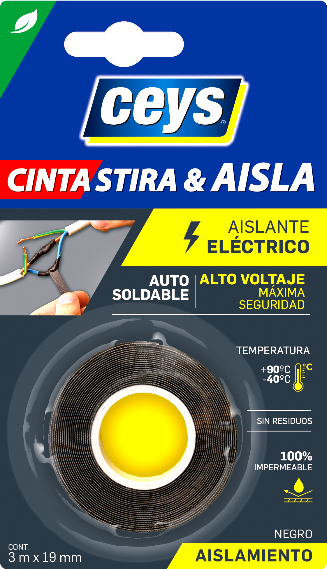 STIRA Y AISLA 3M X 19MM NEGRO