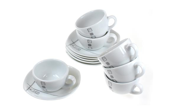 TAZA CAFE CON PLATO PORCELANA JUEGO 6 UNIDADES DUET GREY