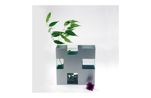 FLORERO VIDRIO ALUMINIO MATE 18 X 18