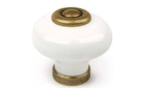POMO MUEBLE PORCELANA/ZAMAK BLANCO/CUERO 31X28MM