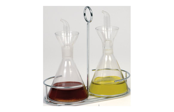 ACEITERA/VINAGRERA CON SOPORTE SET 2U REDONDO/PIRAMIDE