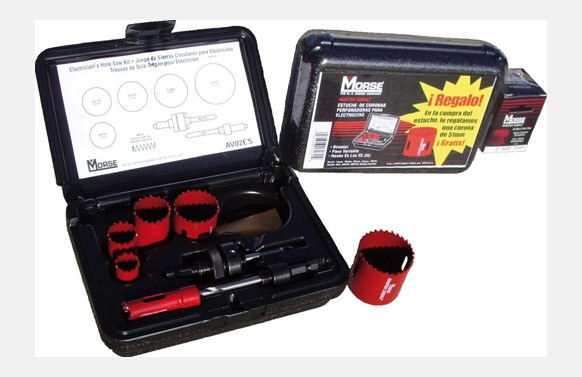 CORONA PERFORADORA JGO ELECTRICISTA 5 CORONAS, 2 HUSILLOS, MUELLE EXPLULSOR