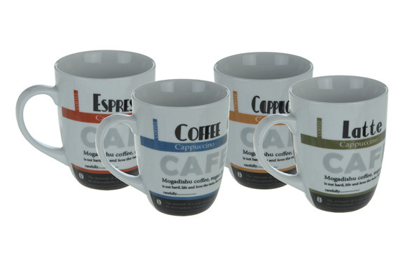 MUG PORCELANA SET 4 UNIDADES LETTERS