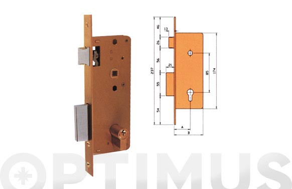 CERRADURA EMBUTIR MADERA GOLPE Y LLAVE4000-HL/174X30