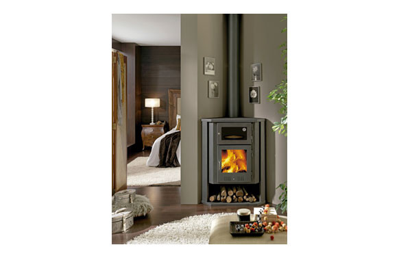 ESTUFA LEÑA COIMBRA CON LEÑERO Y HORNO RINCON 14 KW