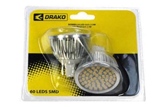 BOMBILLA LED DICROICA 60SMD 5W 2 UNIDADES MR16-LUZ CALIDA (3300K)