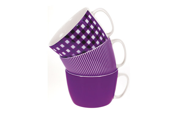 TAZA DESAYUNO 300 ML CUADROS LILA