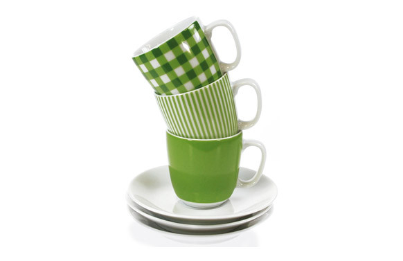 TAZA CAFE CON PLATO RAYAS VERDES
