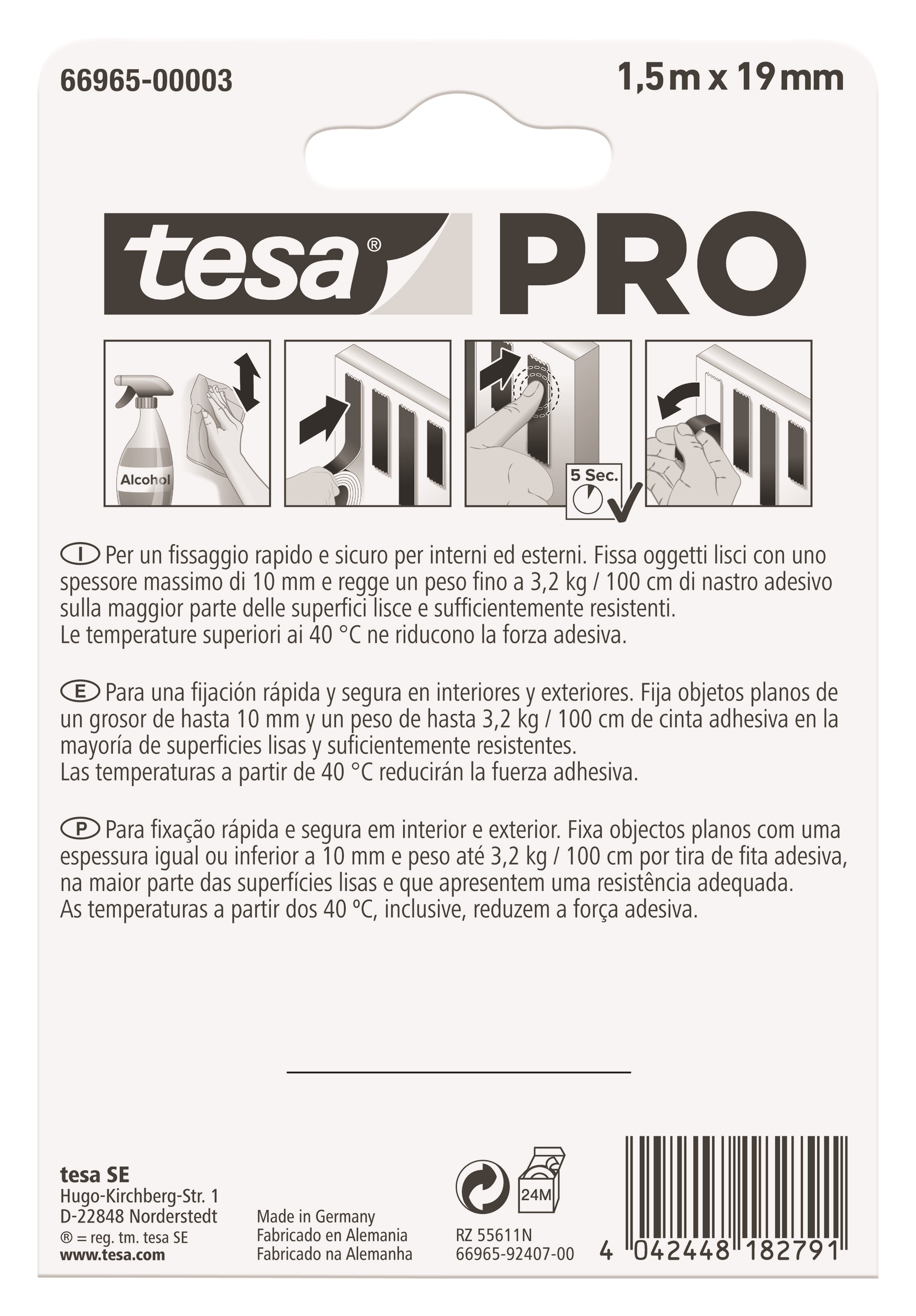 CINTA MOUNTING PRO DOBLE CARA SUPERFICIES LISAS 1.5 M X 19 MM TRANSPARENTE
