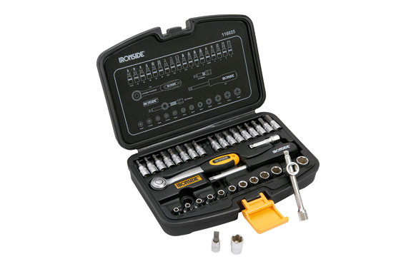 MALETIN PROFESIONAL 35 PIEZAS 1/4\" CROMO VANADIO LLAVE ERGONOMICA DE 72 DIENTES
