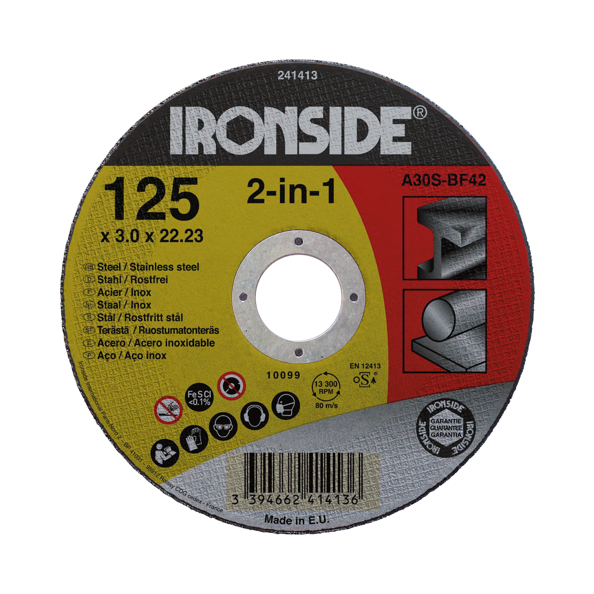 DISCO CORTE ACERO/INOX Ø 125 X 3 X 22 MM