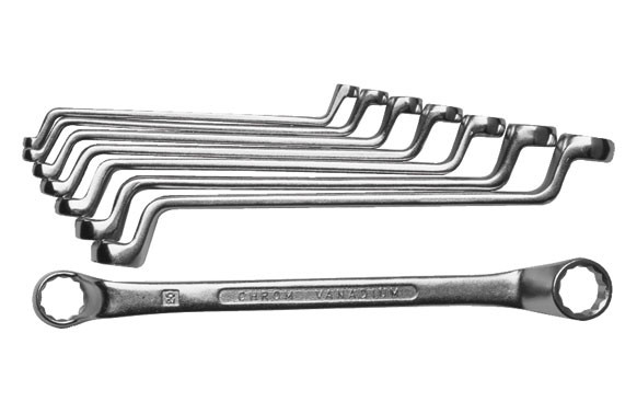 LLAVE ESTRELLA ACODADA, JUEGO DE 8 PIEZAS CR / V DE 6 X 7 A 20 X 22 MM.