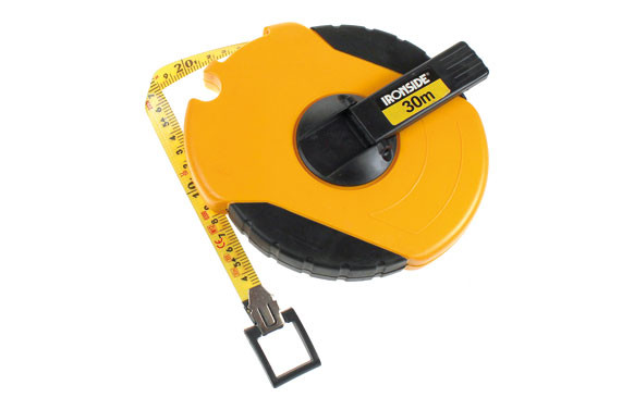 CINTA DE FIBRA DE VIDRIO 30 M. X 15 MM. ESTUCHE BI MATERIAL CON MANIVELA DE RECOGIDA