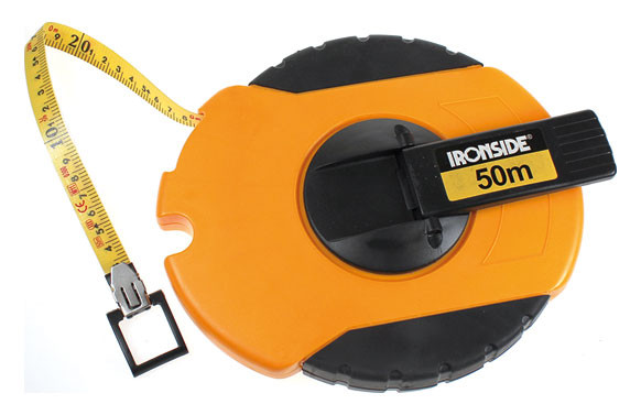 CINTA DE FIBRA DE VIDRIO 50 M. X 15 MM. ESTUCHE BI MATERIAL CON MANIVELA DE RECOGIDA