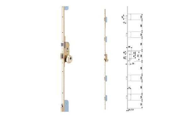 CERRADURA SEGURIDAD EMBUTIR 3 PUNTOSTLPN/30-40 LARGO DORADO