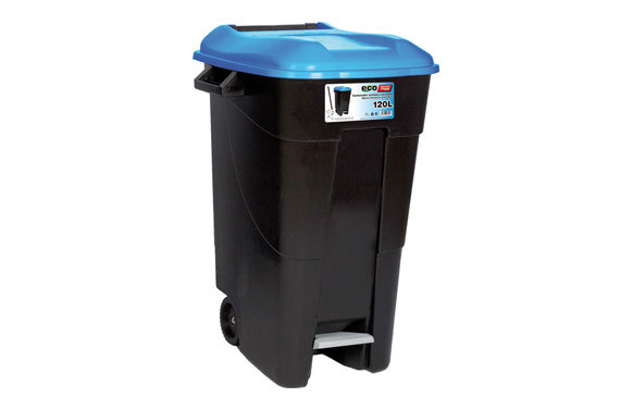 CONTENEDOR NEGRO CON PEDAL 120L-TAPA AZUL