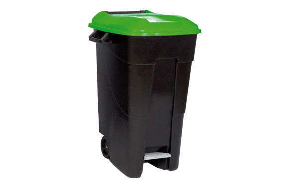 CONTENEDOR NEGRO CON PEDAL 120L-TAPA VERDE