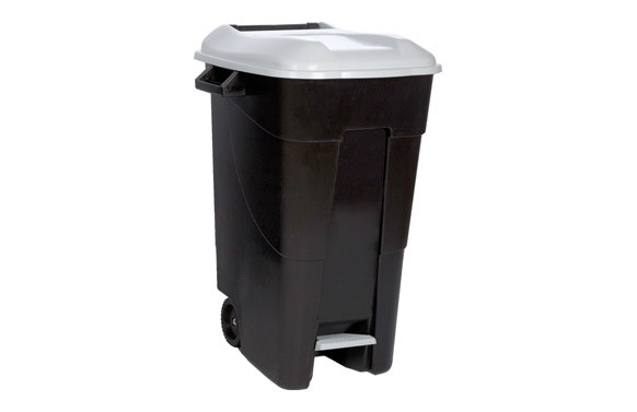 CONTENEDOR NEGRO CON PEDAL 120L-TAPA GRIS