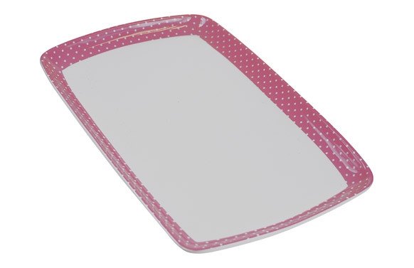 BANDEJA PORCELANA DECORADA 31X20 MINI TOPOS ROSA