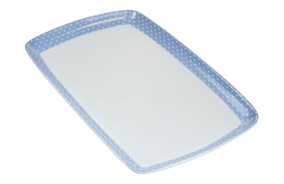BANDEJA PORCELANA DECORADA 31X20 MINI TOPOS AZUL