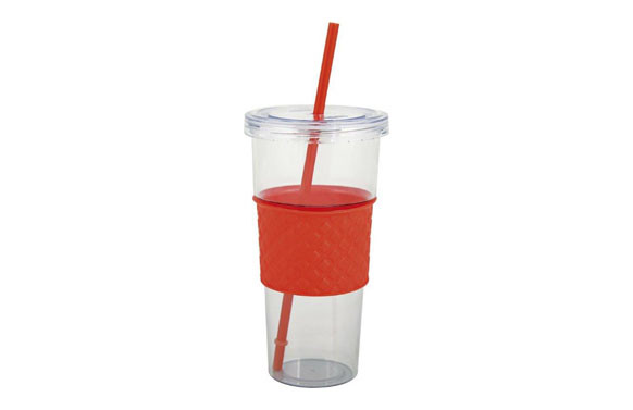 VASO PLASTICO CON PAJITA 10X19 TRANSPARENTE Y ROJO