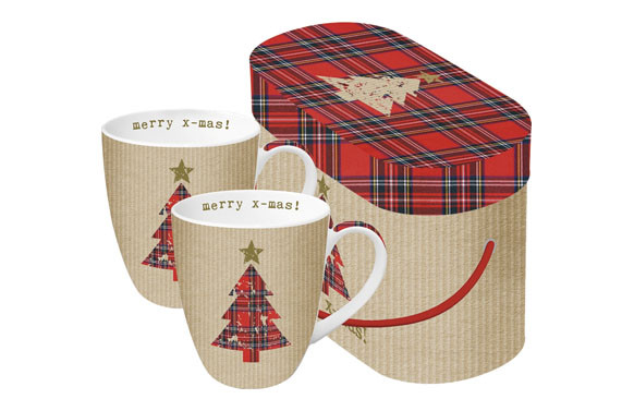 MUG BONE CHINA 0,25CL SET 2U TARTAN TREE RED