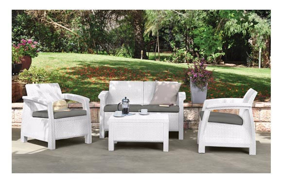 CONJUNTO RATAN RESINA BLANCO CORFU LOUNGESET