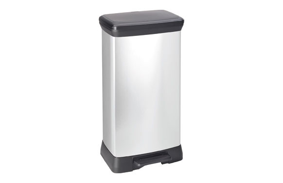 CUBO PEDAL DECORADO METAL PLATA-50 L