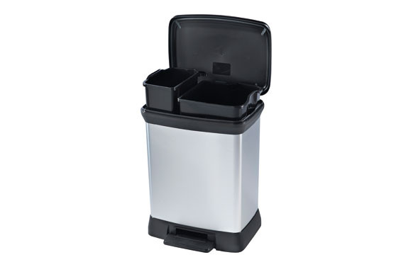 CUBO PEDAL DUO DECORADO METAL PLATA-10L+18L