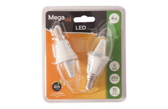 BOMBILL LED VELA 2 UNIDADES 4W E14 LUZ CALIDA (3000K)