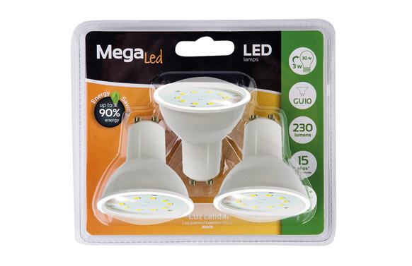 BOMBILLA LED DICROICA 3 UNIDADES 3W G-10 LUZ CALIDA (3000K)