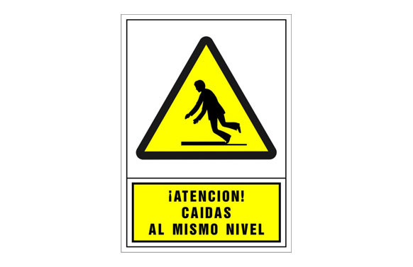SEÑAL ADVERTENCIA CASTELLANO 345X245 MM-ATENCION CAIDAS AL MISMO NIVEL