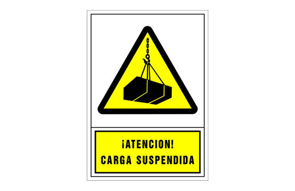 SEÑAL ADVERTENCIA CASTELLANO 490X345 MM-ATENCION CARGA SUSPENDIDA
