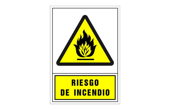 SEÑAL ADVERTENCIA CASTELLANO 490X345 MM-RIESGO DE INCENDIO