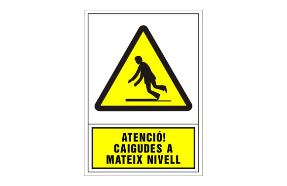 SEÑAL ADVERTENCIA CATALAN 345X245 MM-ATENCIO CAIGUDES AL MATEIX NIVELL