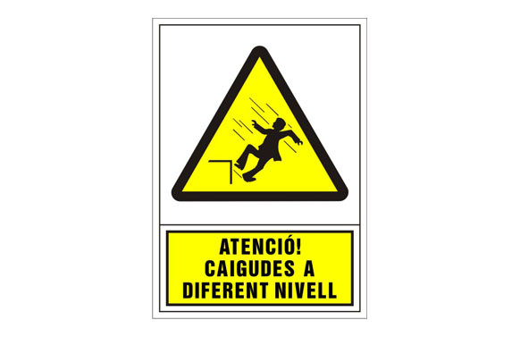 SEÑAL ADVERTENCIA CATALAN 490X345 MM-ATENCIO CAIGUDES A DIFERENT NIVELL