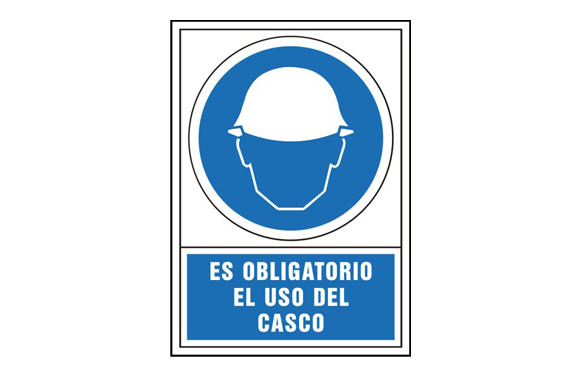 SEÑAL OBLIGACION CASTELLANO 345X245 MM-OBLIGATORIO USO DEL CASCO