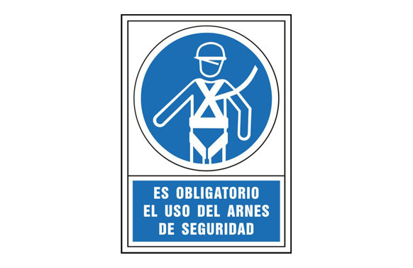 SEÑAL OBLIGACION CASTELLANO 490X345 MM-OBLIGATORIO USO ARNES SEGURIDAD